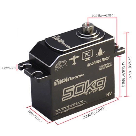 Yipinservo Low Profile Waterproof Brushless Servo 50kg 180 Degree Aluminum Digital Metal Gear for RC Car Truck Crawler Boat UAV